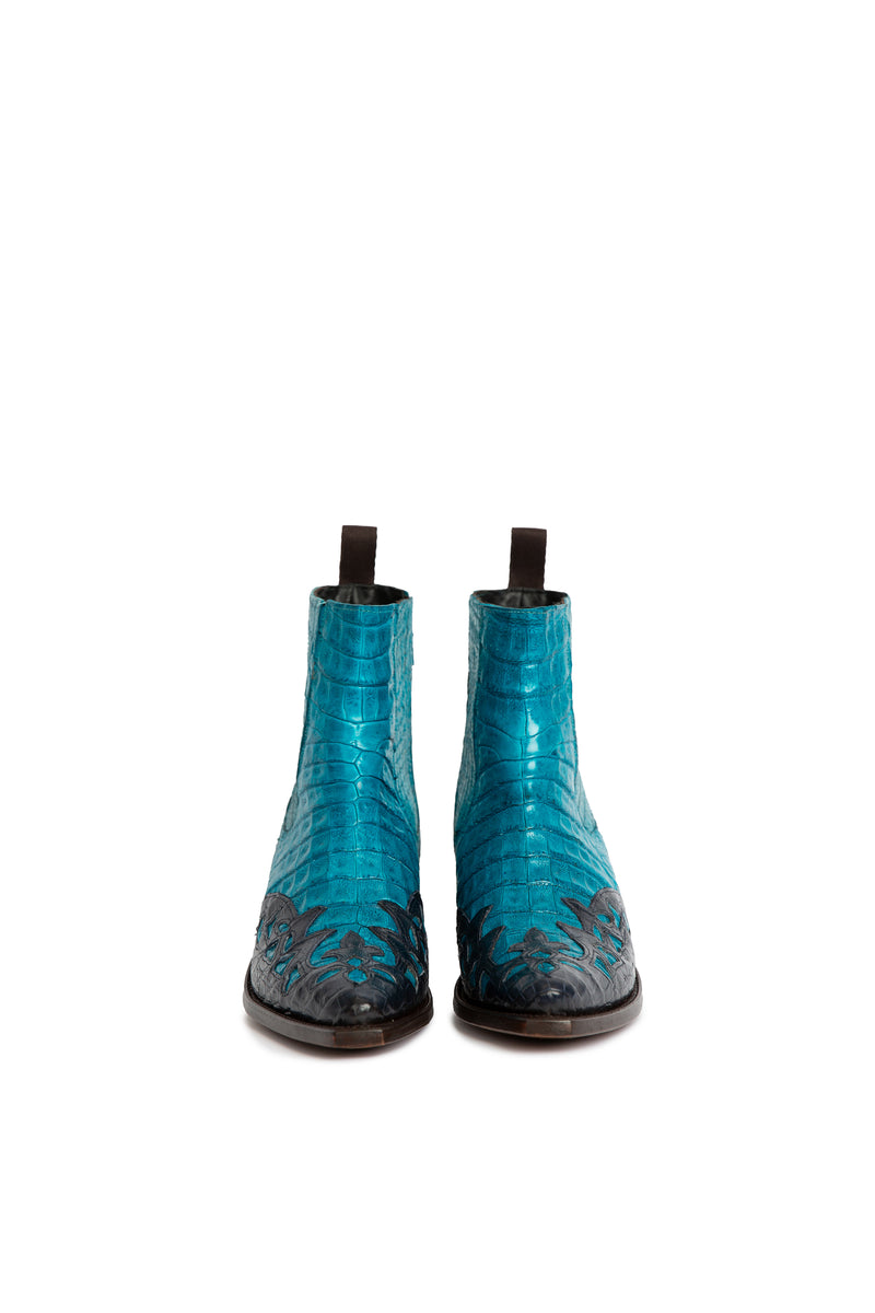 Handmade crocodile leather high-heel cowgirl boots – Hyalite Lake by Rockies Rebels