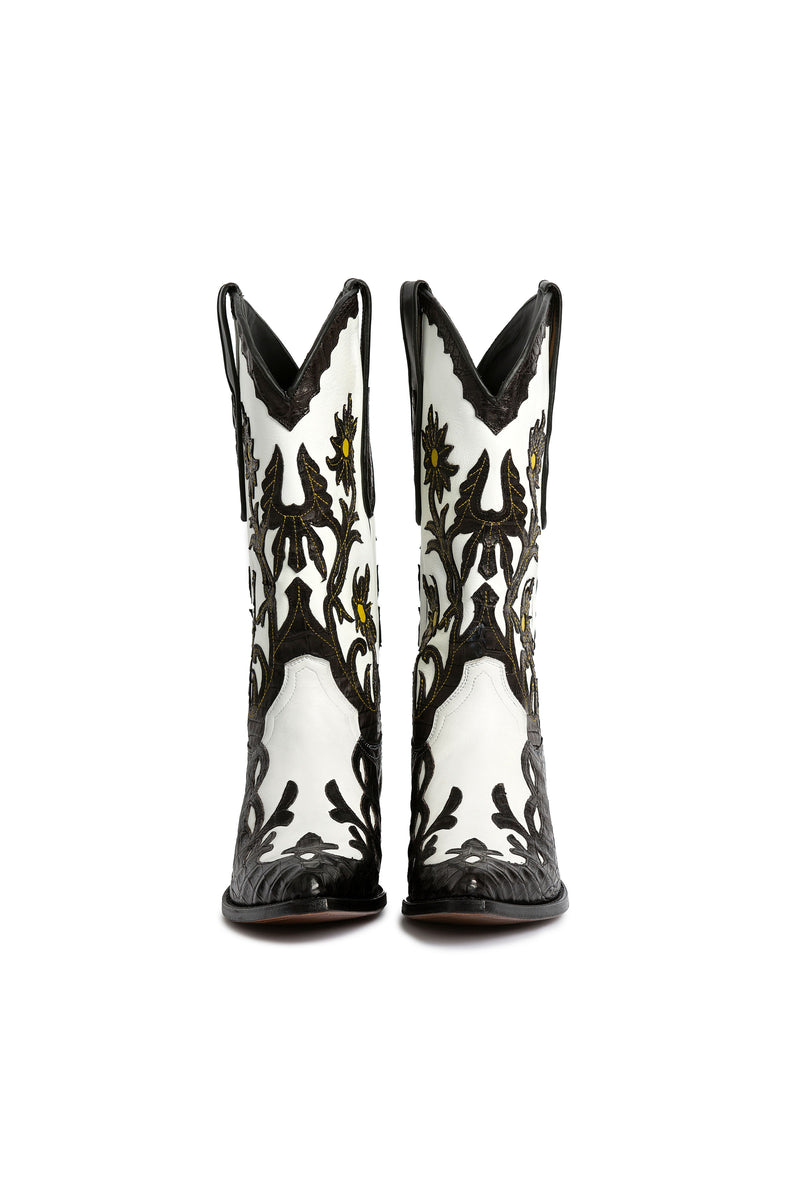 Front view, Bangtail luxury western boots in crocodile and cow leather-RockiesRebels