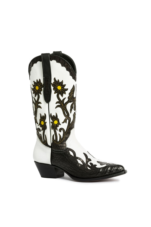 Bangtail crocodile and cow leather cowgirl boots – Rockies Rebels handmade luxury