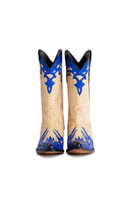 Side view, blue and cream python leather modern western boots-RockiesRebels