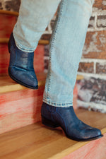 Close-up: blue stingray leather texture on Hidden Lake boots