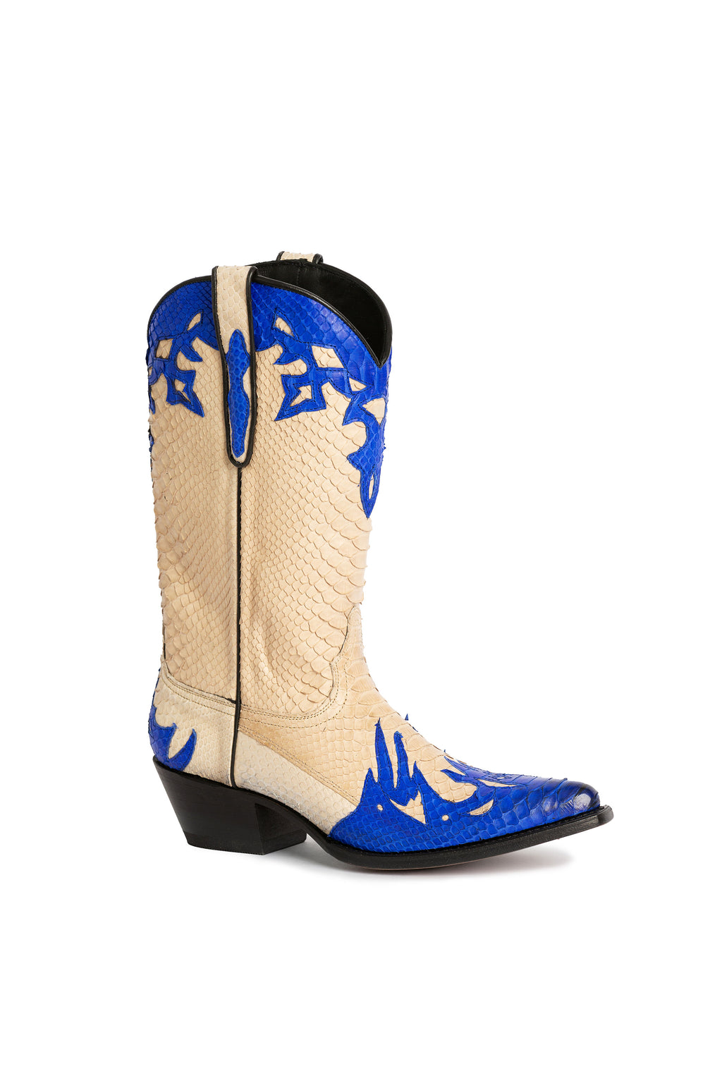 Chestnut Mountain python cowboy boots in royal blue and cream-RockiesRebels