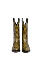 Women styling forest green python leather cowboy boots – Drinking Horse Rockies Rebels