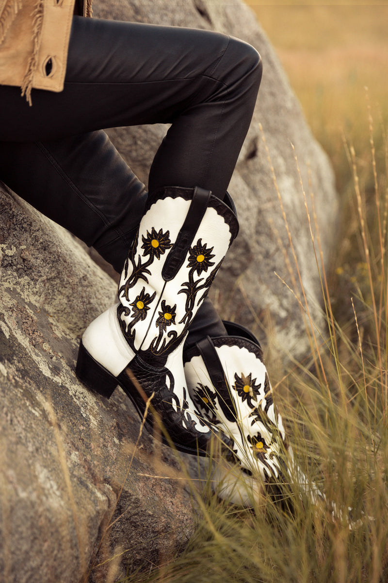 Bangtail crocodile & cow leather luxuries Western boots-RockiesRebels