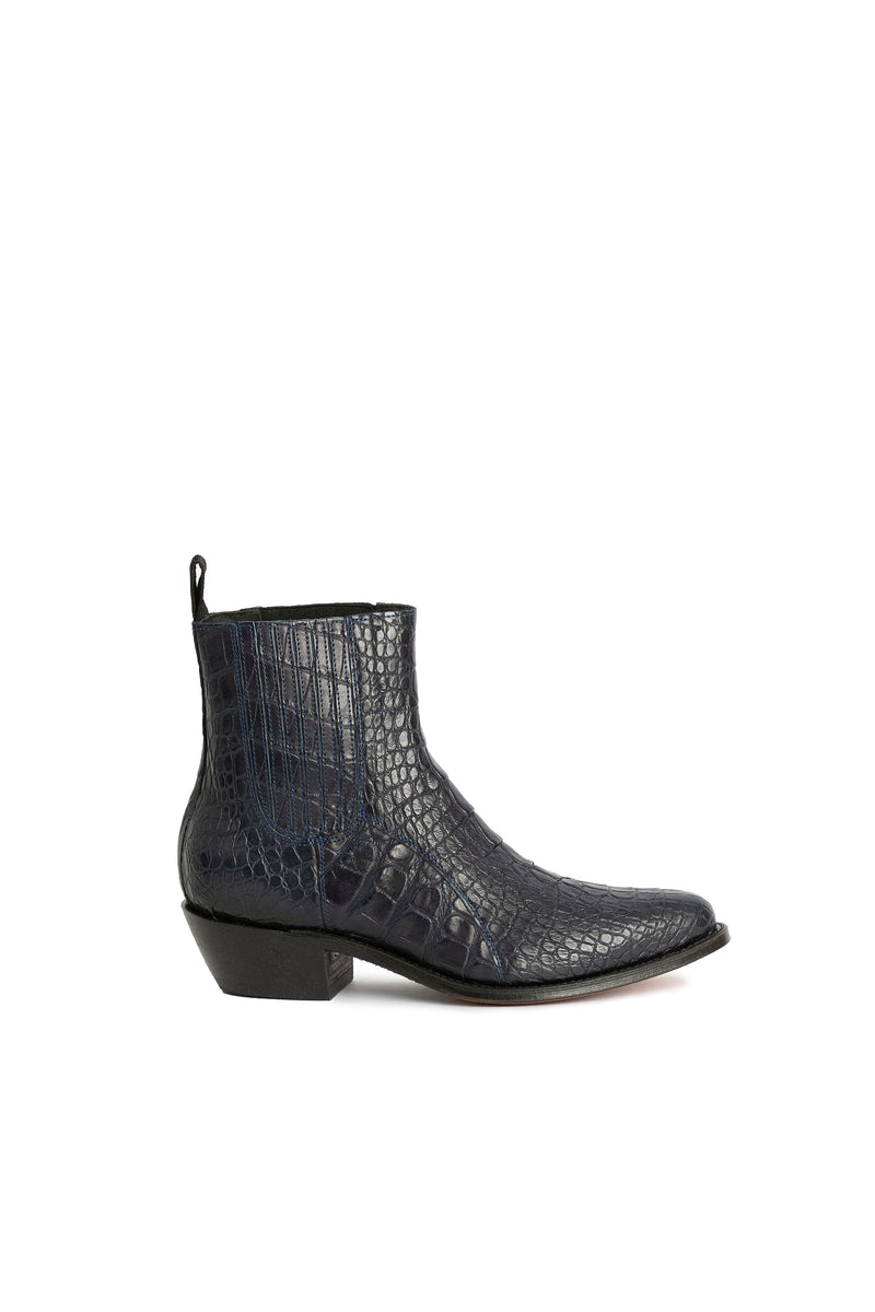 Close‑up blue crocodile scales on Hidden Lake boots-RockiesRebels