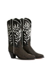 Side angle of luxury high heel black stingray cowgirl boots-Rockiesrebels