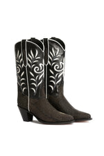 Side angle of luxury high heel black stingray cowgirl boots-Rockiesrebels