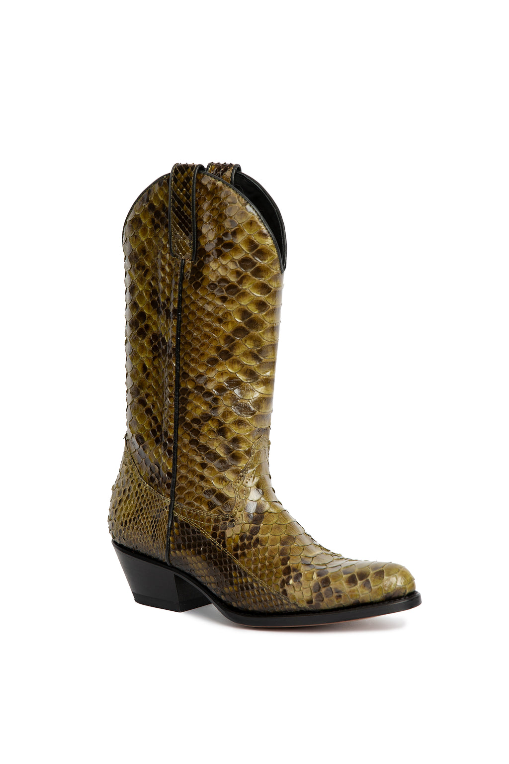 Drinking Horse cowboy boots in forest green python leather – Rockies Rebels luxury handmade boots