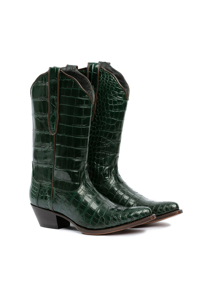 Side detail on Drinking Horse Green Crocodile  boots