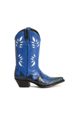 Side view, luxury blue ostrich cowgirl boots handmade western urban style