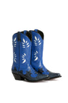 Side view, luxury blue ostrich cowgirl boots handmade western style