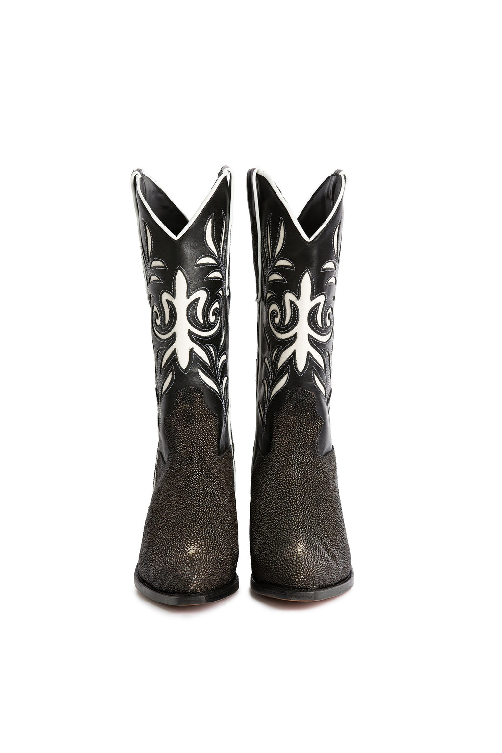 Side angle of luxury high heel black stingray cowgirl boots-RockiesRebels