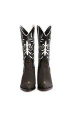 Front angle of luxury high heel black stingray cowgirl boots urban look-Rockiesrebels