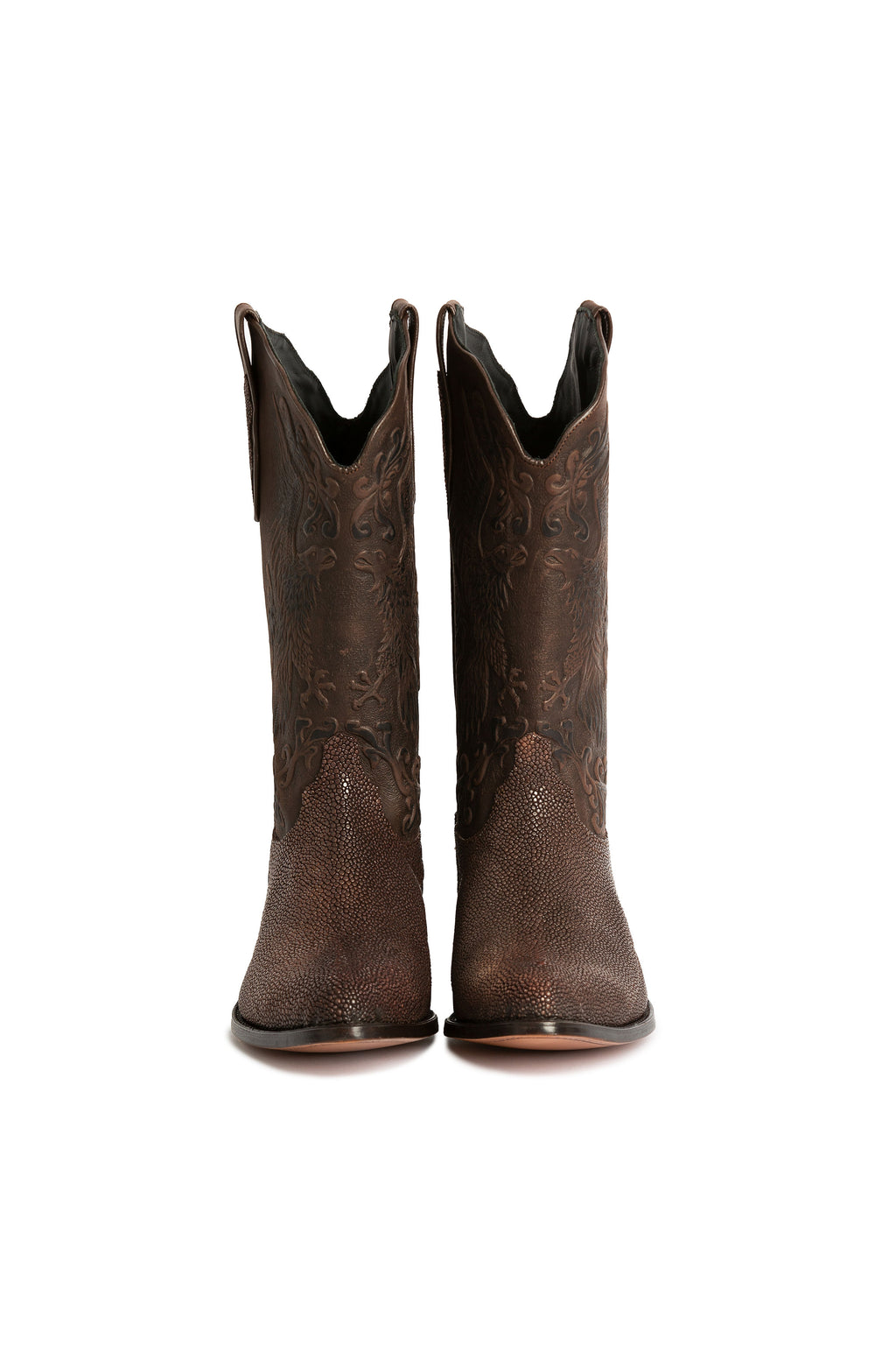 Side view of Bald Eagle Brown luxury stingray handmade western boots-RockiesRebels 