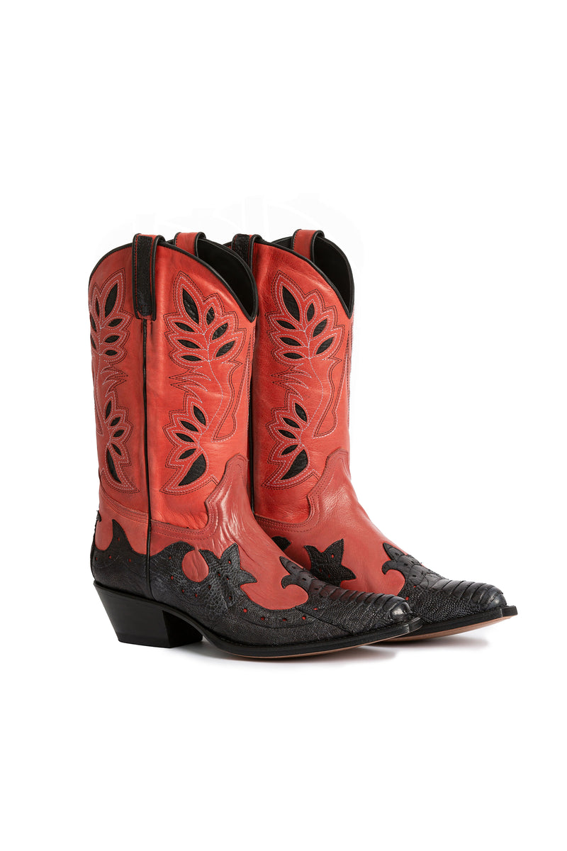 Side view, red ostrich western boots – Bear Canyon Red-RockiesRebels
