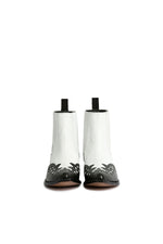 Front angle view, Black Butte exotic iguana western boots