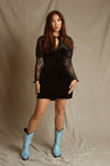 Model wearing George Lake light blue python cowboy boots – RockiesRebels modern western style