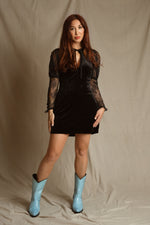Model wearing George Lake light blue python cowboy boots – RockiesRebels modern western style