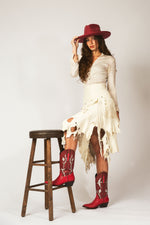 Model styling Grosbeak red stingray cowgirl boots – RockiesRebels western fashion
