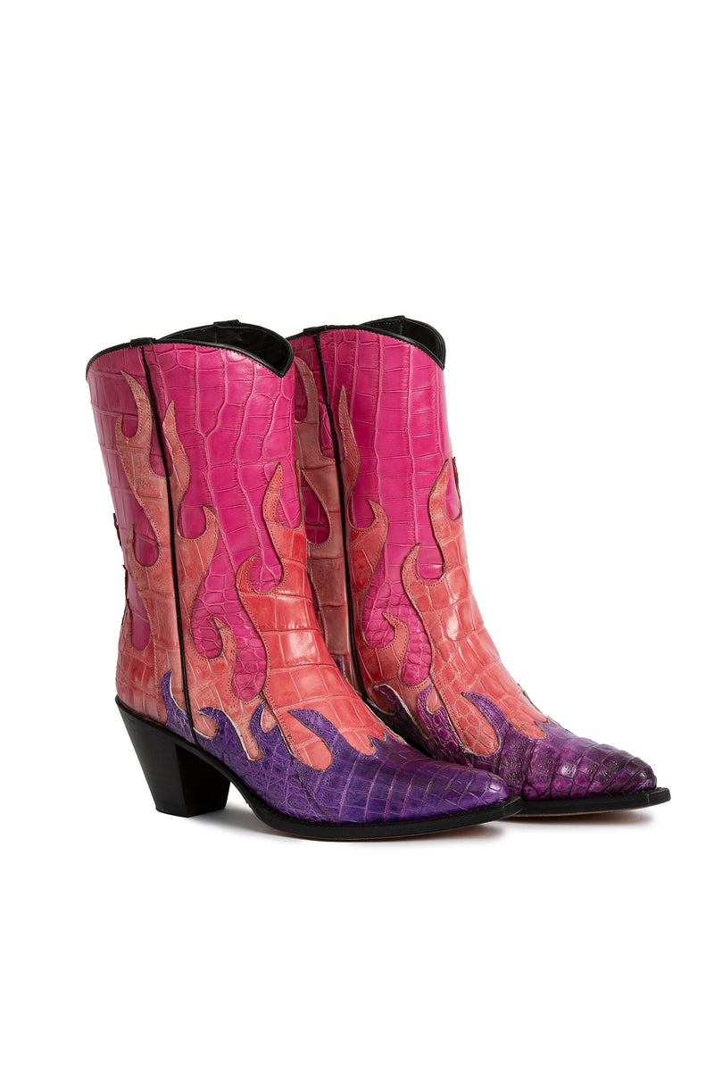 Exotic crocodile leather detail on Pine Creek Lake One & Only luxury cowboy boots