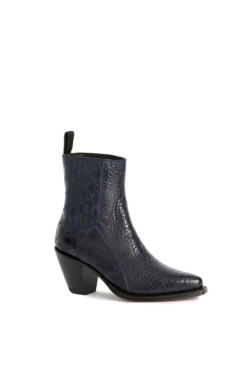 Hidden Lake navy alligator high-heel ankle
boots – Rockies Rebels handmade in Italy