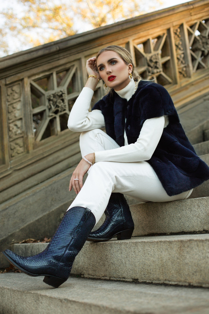 NEWYORK STYLE navy blue python cowboy boots – Rockies Rebels luxury handmade