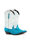 Side view of Emerald Lake blue lizard modern western boots