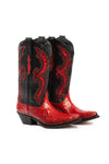 Close-up: red python leather texture on Eagle Lake boots