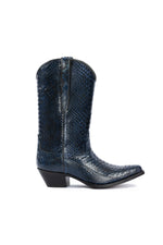 Lifestyle: styling navy python luxury cowboy boots in the city