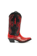 Side view of Eagle Lake exotic red python cowgirl boots
