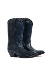 Back view of Drinking Horse navy python western boots