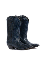 Back view of Drinking Horse navy python western boots