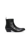 Side view of Hidden Lake men’s black python cowboy boots