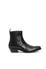 Side view of Hidden Lake men’s black python cowboy boots