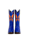 Limestone Creek anaconda cowboy boots in royal blue with orange butterfly detail-RockiesRebels 