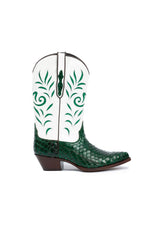 Side view of Grotto Falls green python luxury western boots-RockiesRebels