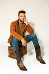 Model wearing Big Creek Trail python cowboy boots – Rockies Rebels collection