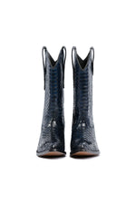 Side view, navy python leather cowboy boots – Drinking Horse