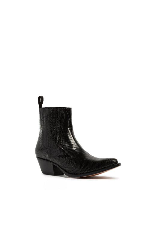 Hidden Lake glossy black python ankle
boots – Rockies Rebels handmade in Italy