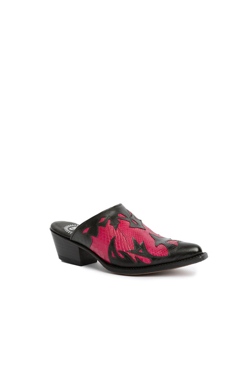 Porcupine Creek fuchsia python western
mule with black calf flames – Rockies
Rebels handmade in Italy